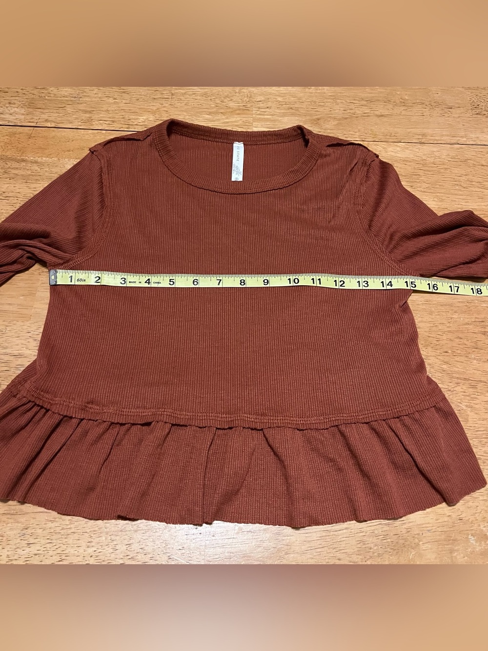 Altar’d State Rust Ribbed Ruffle Hem Long Sleeve Top XS - Picture 5 of 9